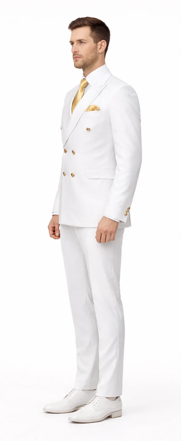 Rossiman Men's White Slim Fit Suit Double-Breasted 3-Piece Formal Ensemble