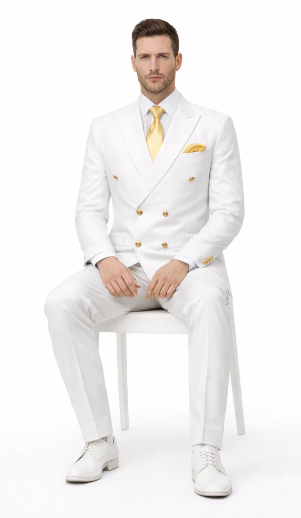 Rossiman Men's White Slim Fit Suit Double-Breasted 3-Piece Formal Ensemble