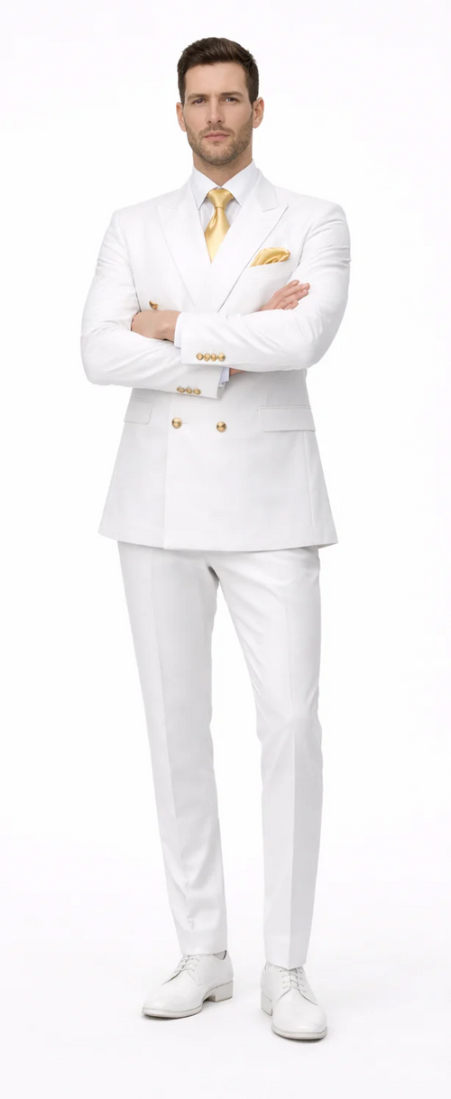 Rossiman Men's White Slim Fit Suit Double-Breasted 3-Piece Formal Ensemble