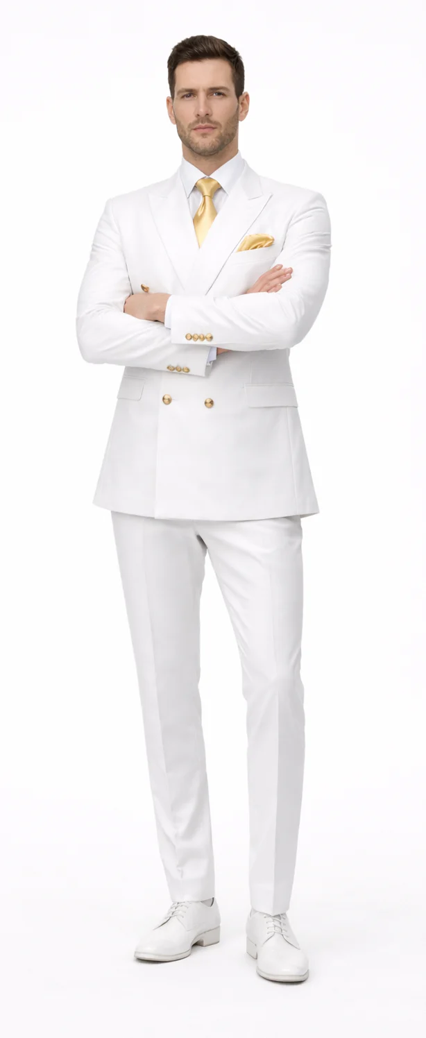 Rossiman Men's White Slim Fit Suit Double-Breasted 3-Piece Formal Ensemble