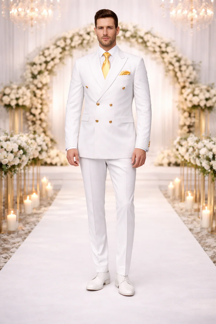 Rossiman Men's White Slim Fit Suit Double-Breasted 3-Piece Formal Ensemble