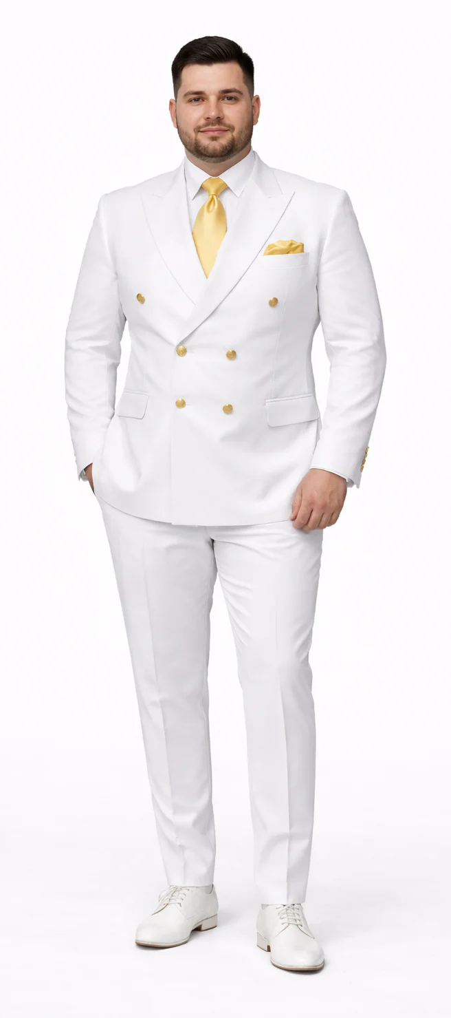 Rossiman Men's White Slim Fit Suit Double-Breasted 3-Piece Formal Ensemble