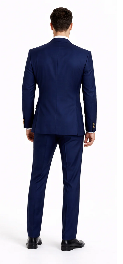 Rossiman Navy Blue Suit for Men Classic 1-Button Peak Lapel Jacket & Double-Breasted Vest