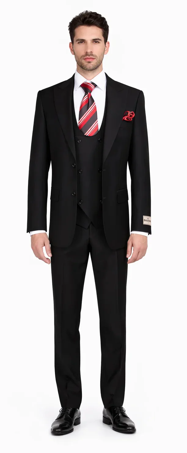 Rossiman Rossi Men's Dress Suit Premium Tailored Suit for Formal Occasions - 38 Short Jacket+32 Waist Adjustable 28to34)(Height: 5’4”to5’7”)(Neck 15-16.5)S-M)