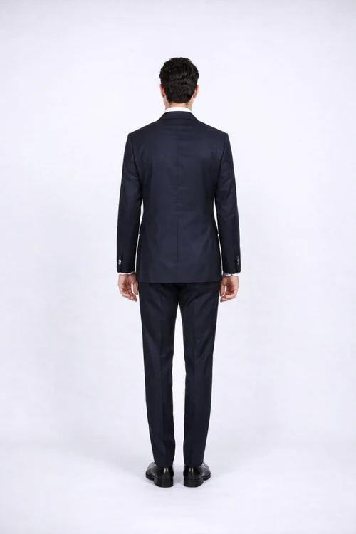 Rossiman Rossi Navy Blue Slim Fit Suit Peak Lapel Tailored Formalwear for Men