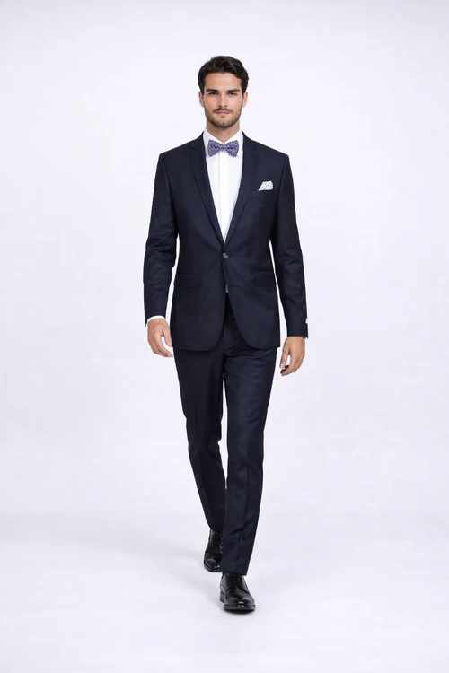 Rossiman Rossi Navy Blue Slim Fit Suit Peak Lapel Tailored Formalwear for Men
