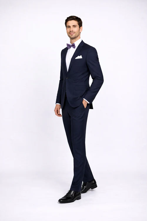 Rossiman Rossi Navy Blue Slim Fit Suit Peak Lapel Tailored Formalwear for Men