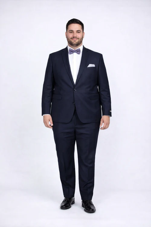Rossiman Rossi Navy Blue Slim Fit Suit Peak Lapel Tailored Formalwear for Men
