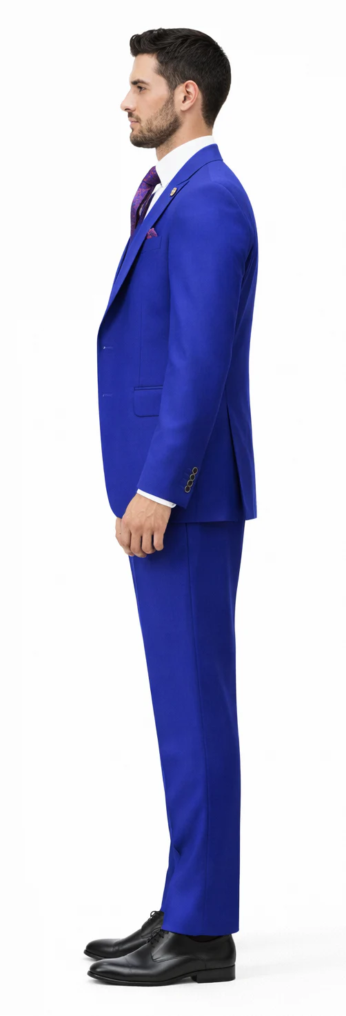 Rossiman Brand Royal Blue Suits - One Button Suit Peak Lapel Double Breasted Vest Royal Blue Prom 2026 Suits