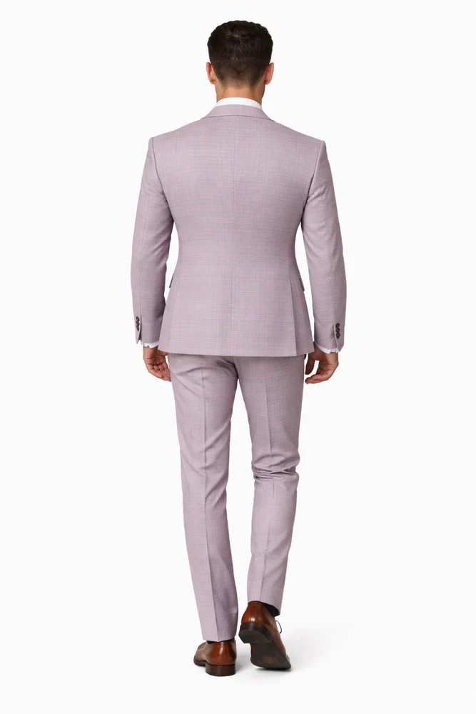 Rossiman Sharkskin Gray Plaid Suit Double-Breasted Windowpane Suit for Men