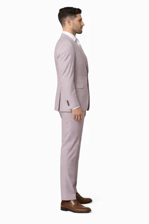 Rossiman Suits Brand - Plaid Textured Double breasted Style - Windowpane Pattern in Color Sharkskin Gray