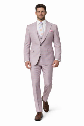 Rossiman Sharkskin Gray Plaid Suit Double-Breasted Windowpane Suit for Men