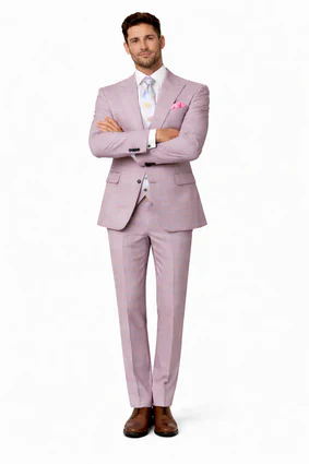 Rossiman Sharkskin Gray Plaid Suit Double-Breasted Windowpane Suit for Men