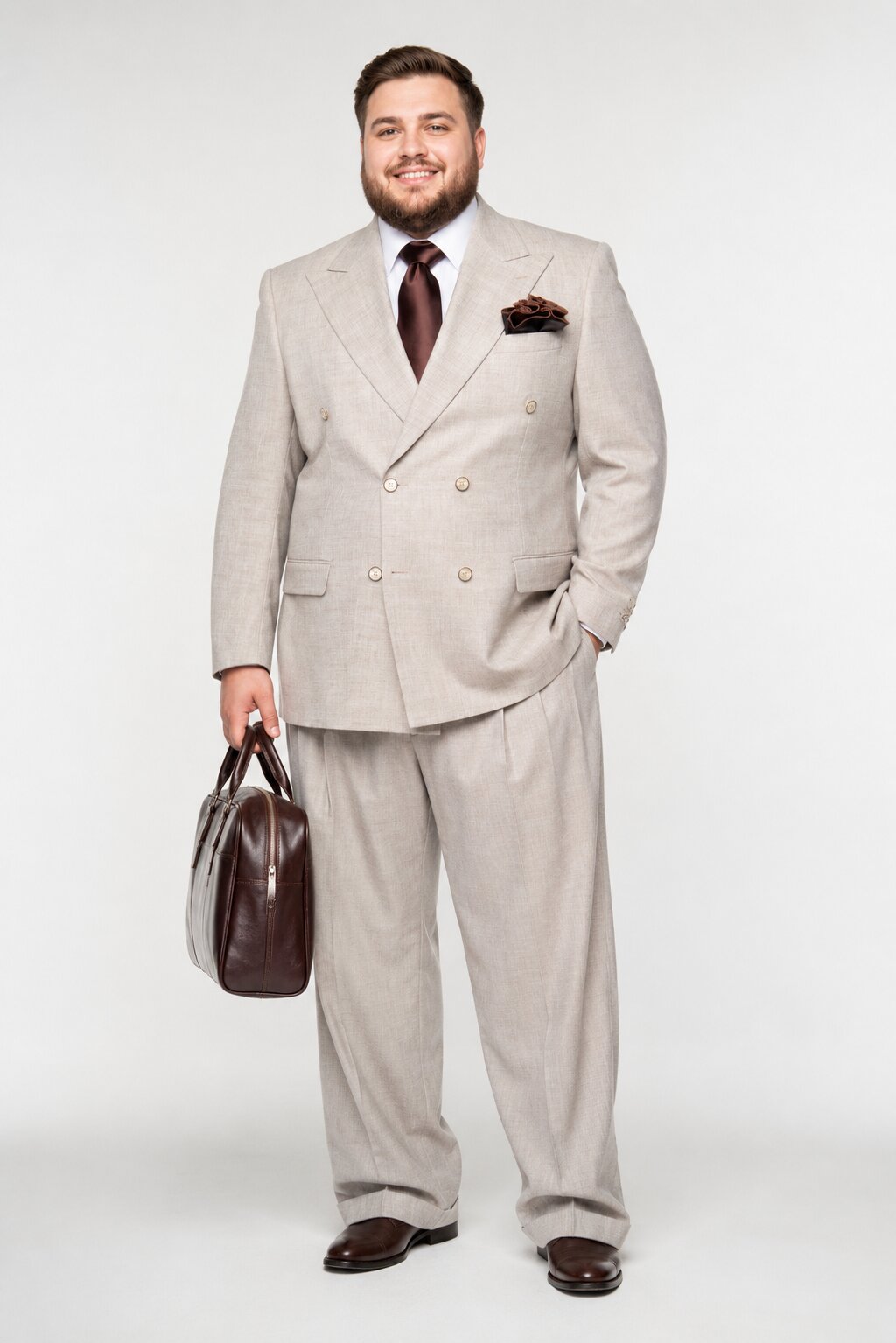 Suits With Baggy Pleated Pants - Wide Leg Pants 100% Wool - Classic Fit in  Light Brown Color by Rossiman