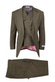 Tiglio Italian Suit - Real Wool Fabric Super 150's San Giovesse Olive, Wide Leg Suit & Vest in Color Olive