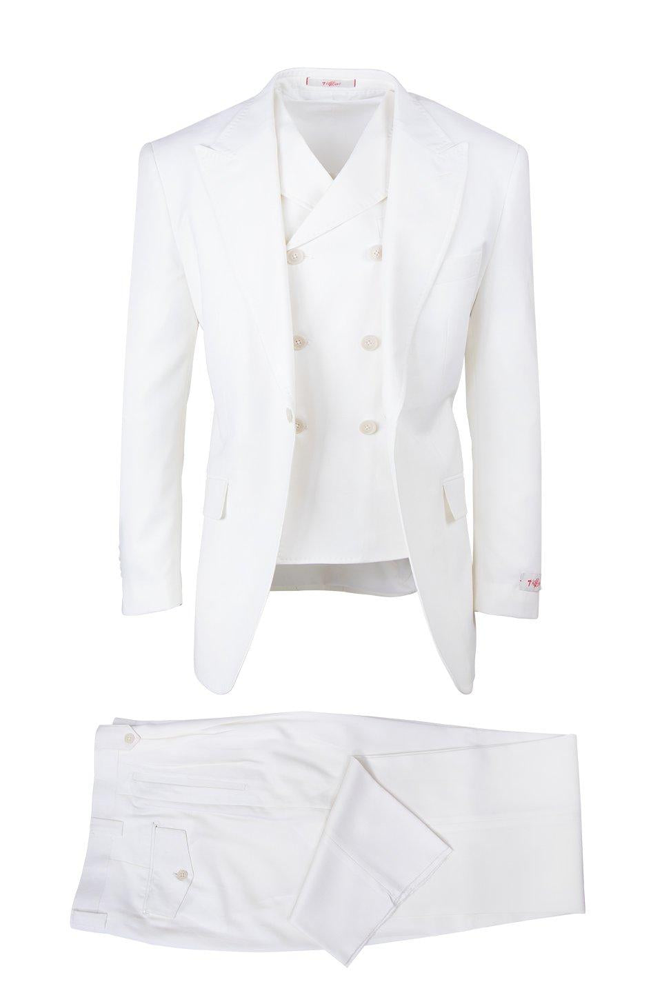 Tiglio Italian Suit - Real Wool Fabric Super 150's San Giovesse off White, Wide Leg Suit & Vest super 150" wool in Color Off White - 38R