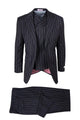 Tiglio Italian Suit - Real Wool Fabric Super 150's San Giovesse Black Bold Pinstripe, Wide Leg Suit & Vest in Color Black
