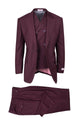 Tiglio Italian Suit - Real Wool Fabric Super 150's San Giovesse Burgundy, Wide Leg Suit & Vest in Color Burgundy
