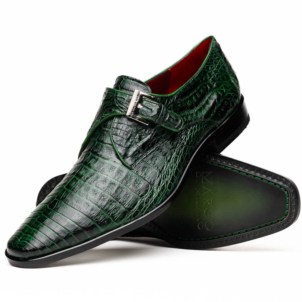 Marco Di Milano Rovigo Green Exotic Crocodile Skin Single Monk-strap Loafers - 8