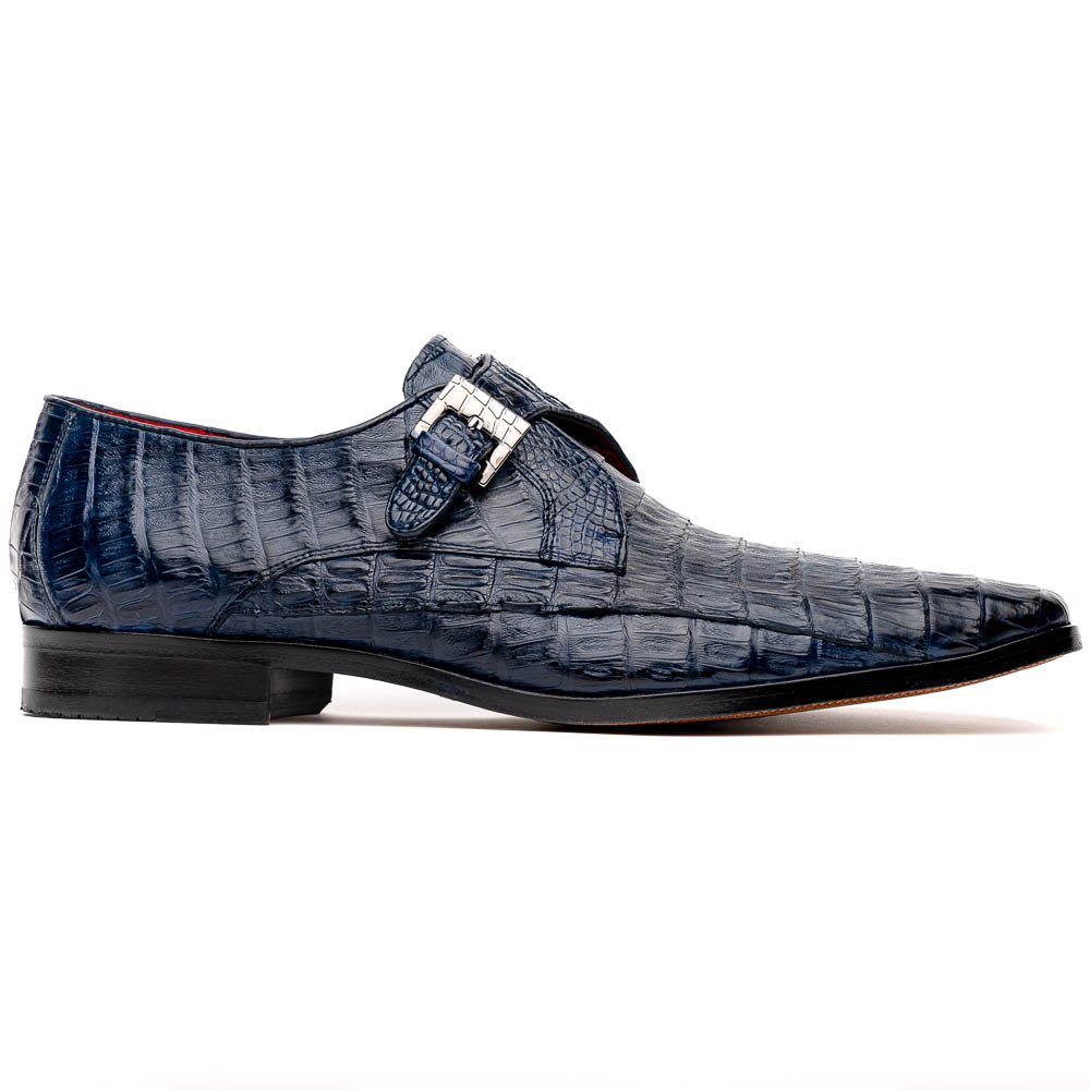 Marco Di Milano Rovigo Navy Exotic Crocodile Skin Single Monk-strap Loafers - 8
