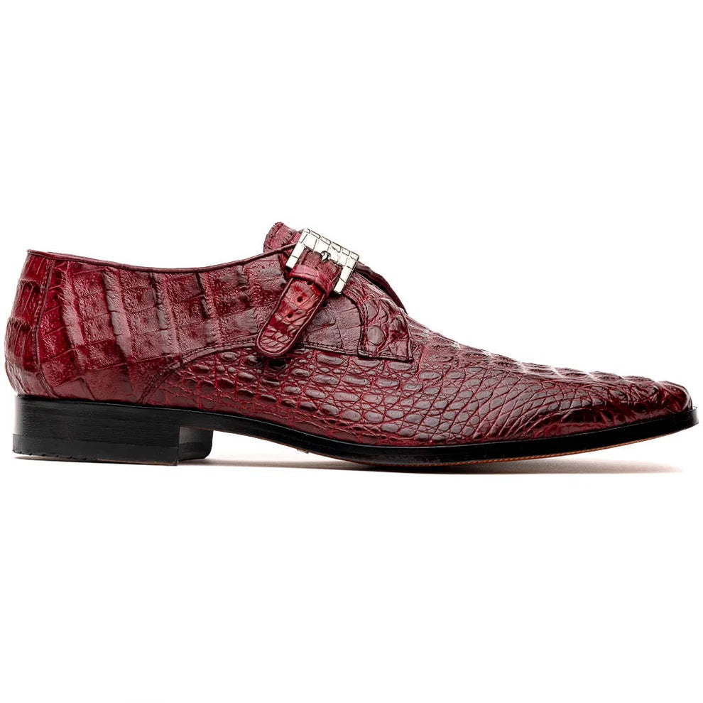 Marco Di Milano Luigi Wine Caiman Crocodile Monk Strap Dress Shoes - 6