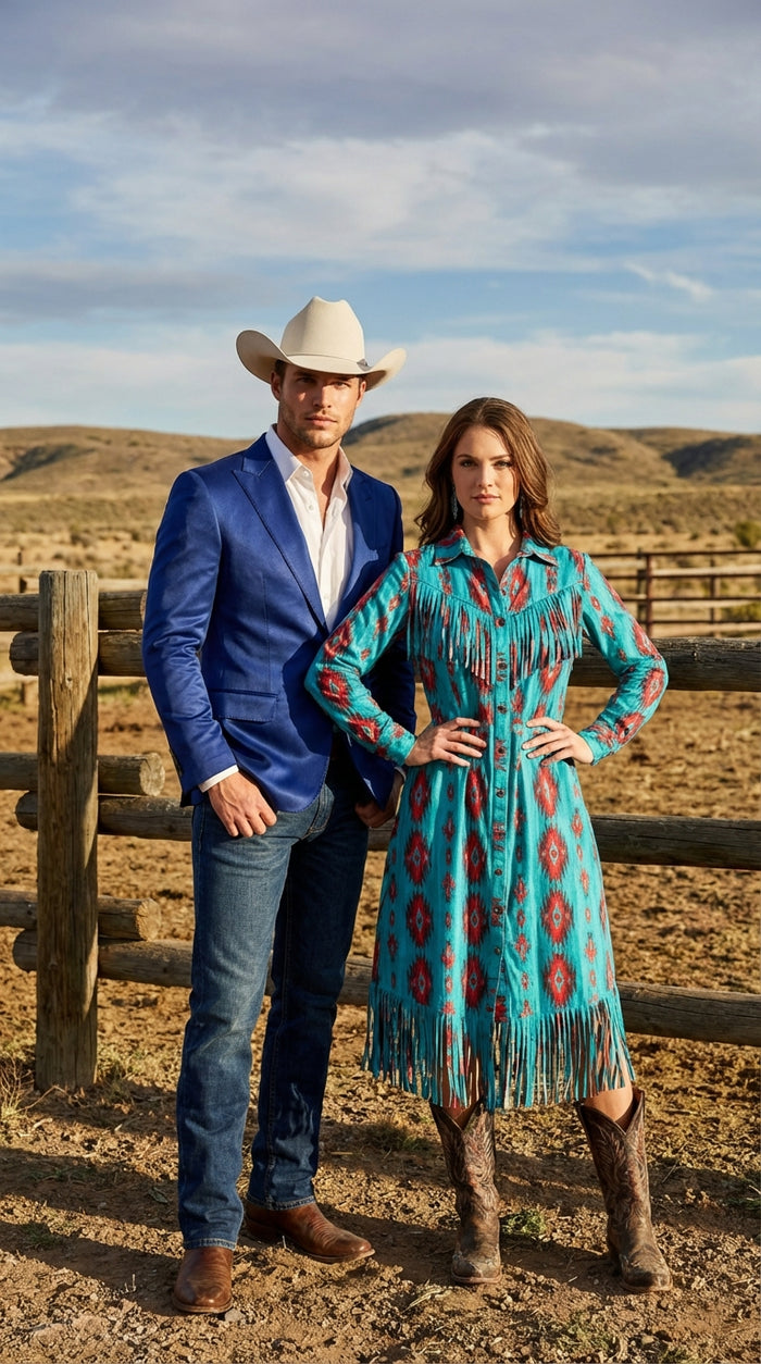 Mens Shiny Royal Blue Cowboy Blazer Western Style Satin Finish Blazer for Party, Country Events and Evening Wear