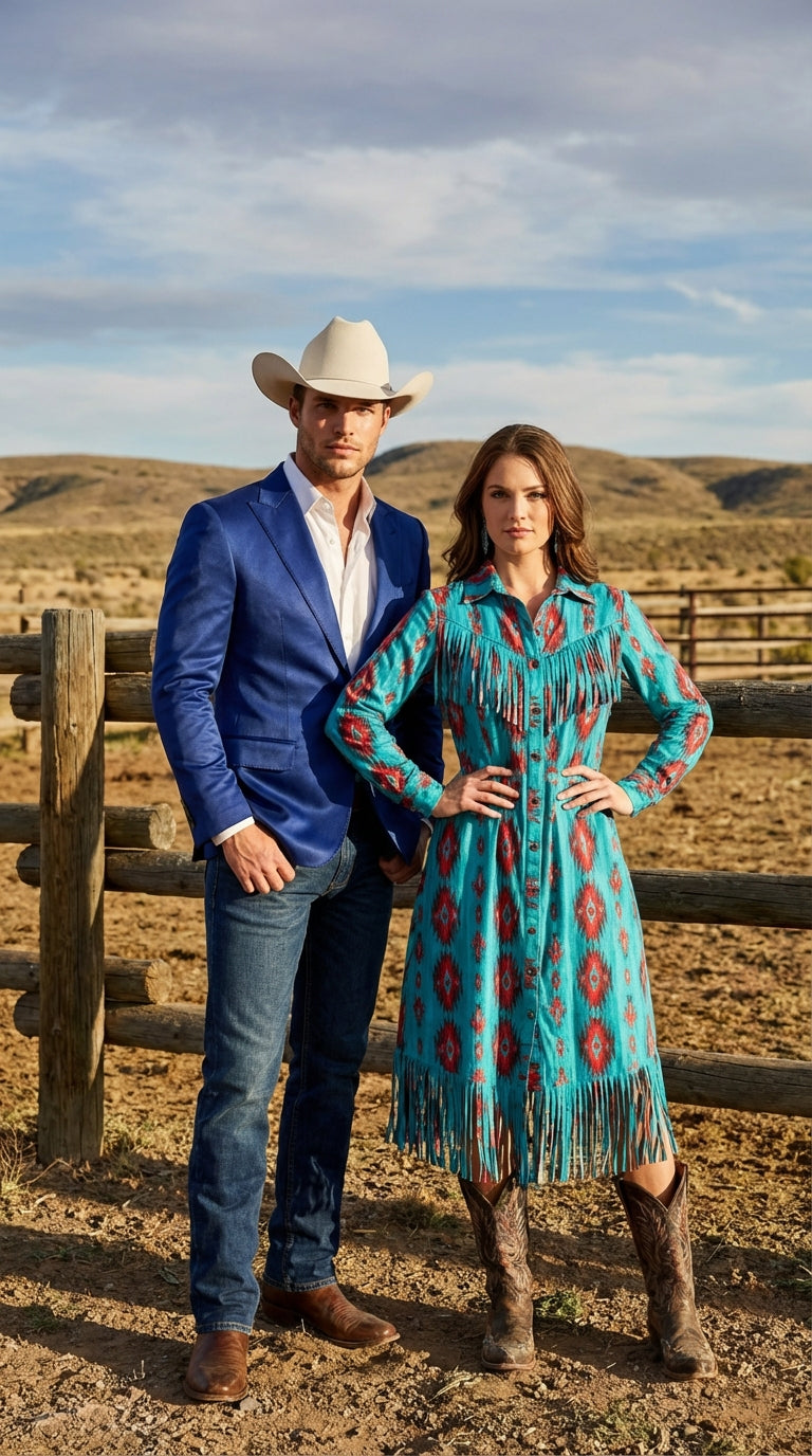 Mens Shiny Royal Blue Cowboy Blazer Western Style Satin Finish Blazer for Party, Country Events and Evening Wear