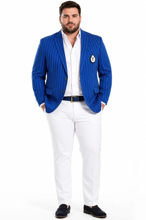 Royal Blue Pinstripe Blazer With White Pants - Suit Party Blazer