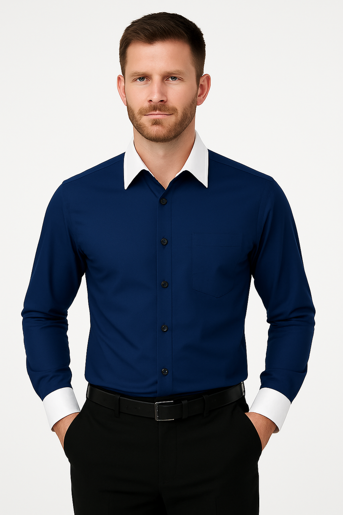 Classic Stylish Fashionable -White Collar Two Toned Contrast white collars Multi-color Men's Dress Shirt