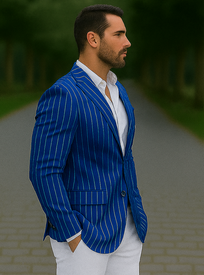 Peak Label Royal Blue Pinstripe Blazer