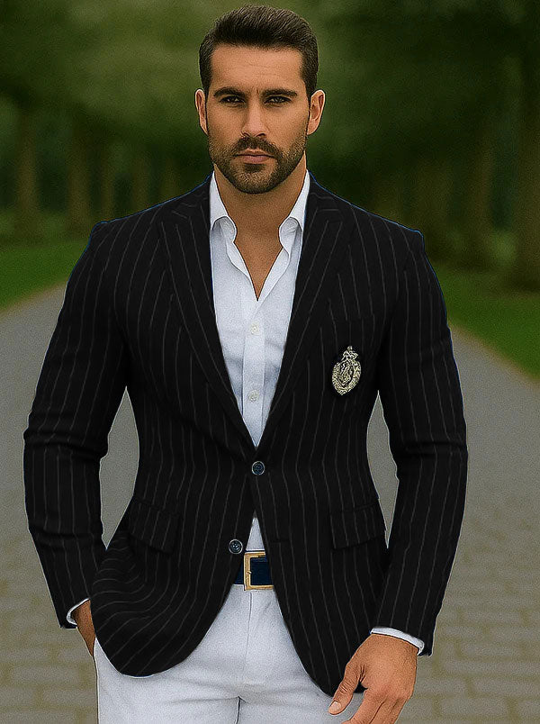 Royal Blue Pinstripe Blazer With White Pants - Suit Party Blazer - New Arrival - 36 Short