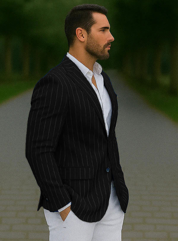Pinstripe Blazer with White Pant