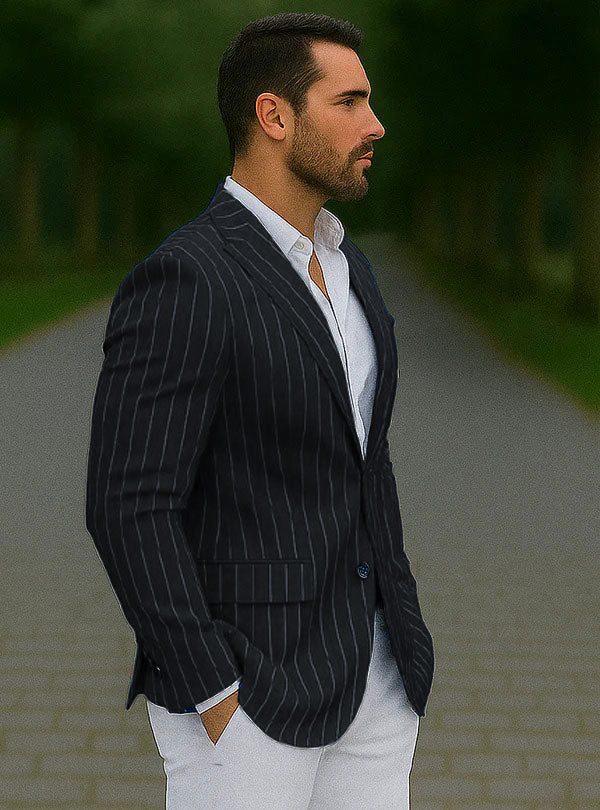 Royal Blue Pinstripe Blazer With White Pants - Suit Party Blazer - New Arrival - 36 Short