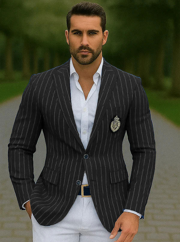 Royal Blue Pinstripe Blazer With White Pants - Suit Party Blazer - New Arrival - 36 Short