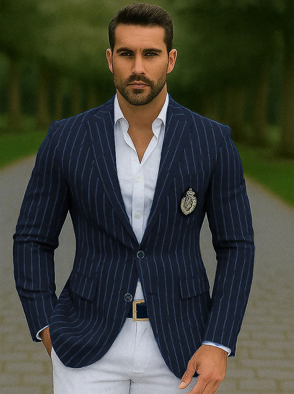 Royal Blue Pinstripe Blazer With White Pants - Suit Party Blazer - New Arrival - 36 Short