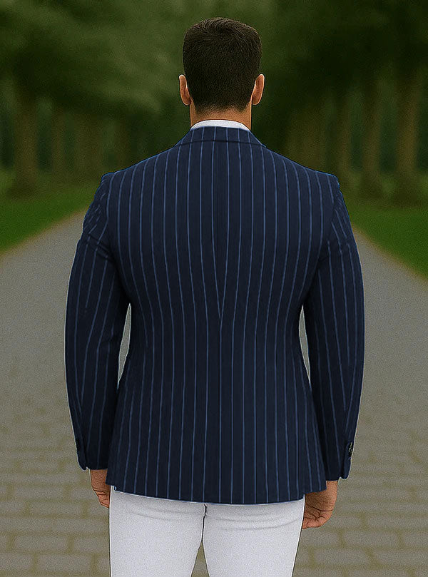Pinstripe Blazer Navy with White Pants 