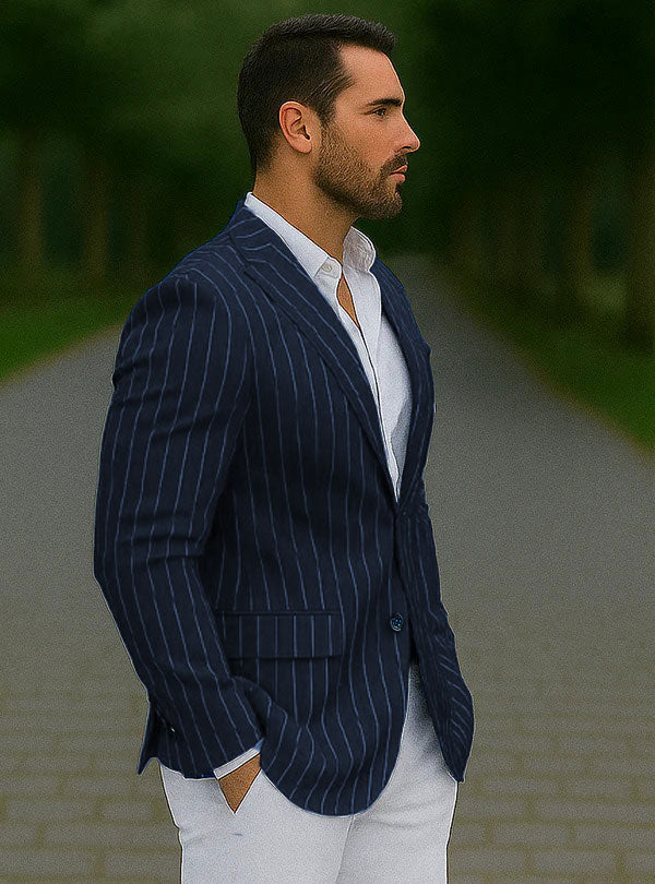 2 Button Pinstripe Blazer Navy