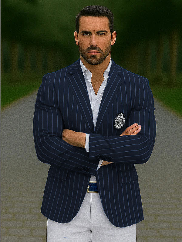 Royal Blue Pinstripe Blazer With White Pants - Suit Party Blazer - New Arrival - 36 Short