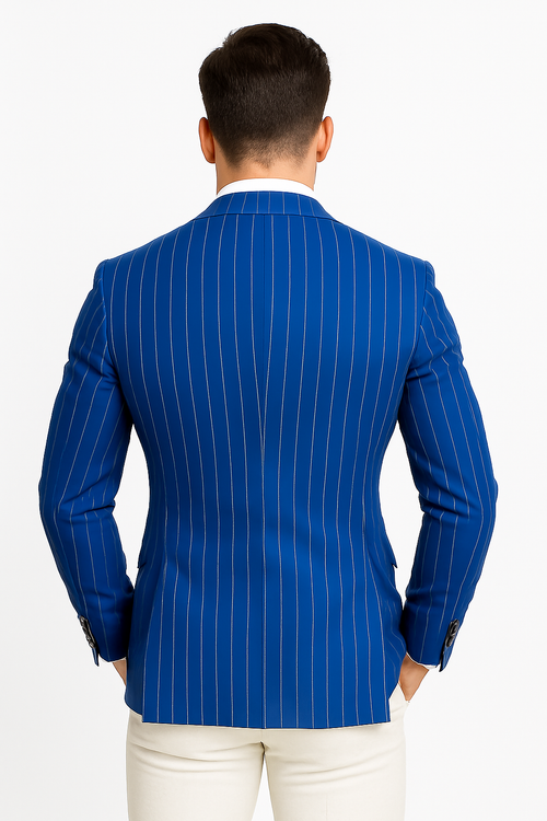 Royal Blue Pinstripe Blazer With White Pants - Suit Party Blazer - New Arrival