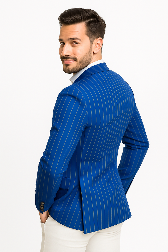 Royal Blue Pinstripe Blazer With White Pants - Suit Party Blazer - New Arrival