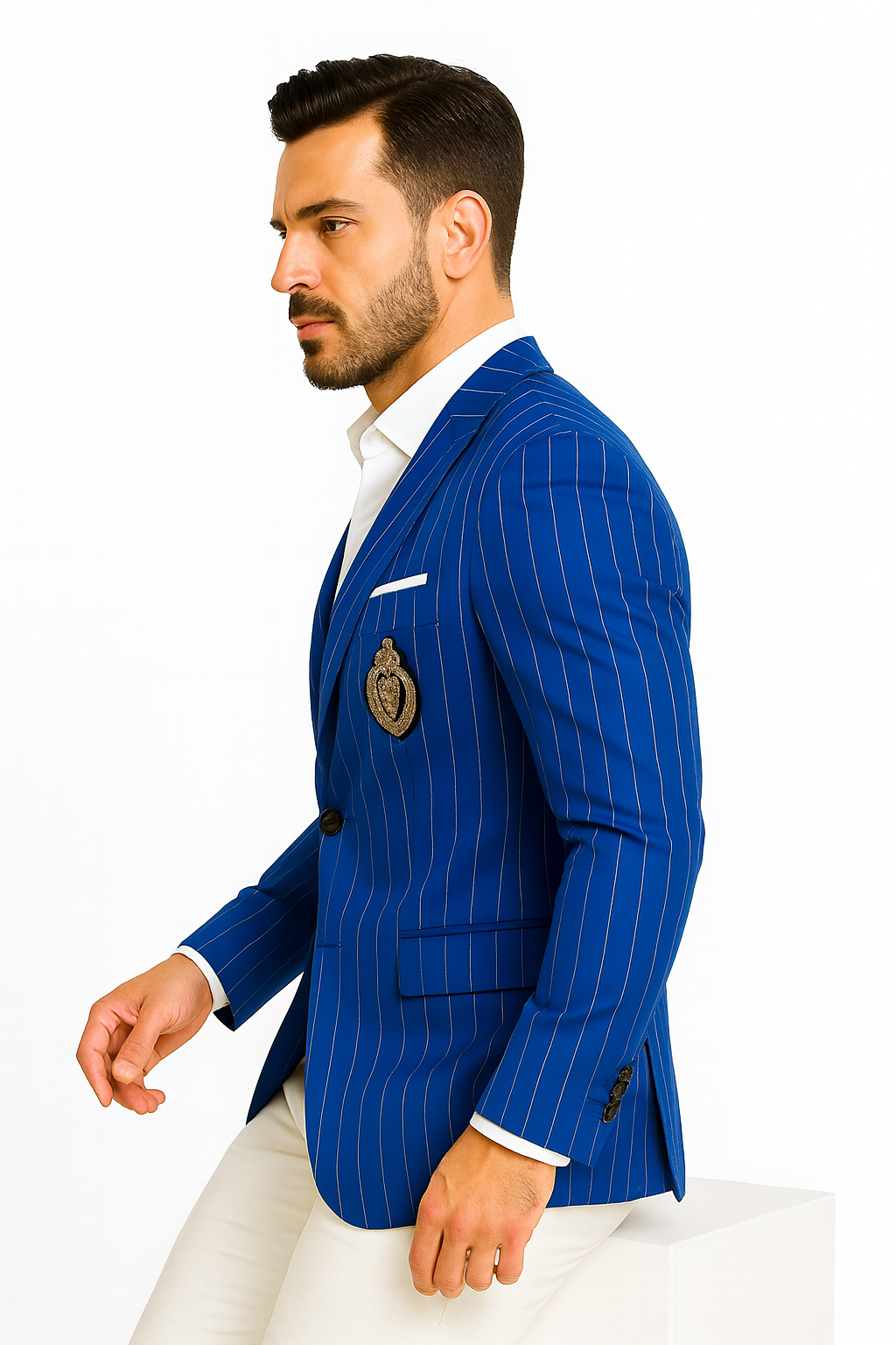 Royal Blue Pinstripe Blazer With White Pants - Suit Party Blazer - New Arrival - 36 Short