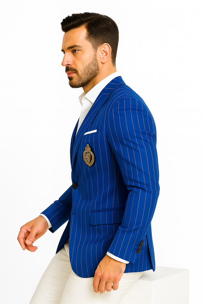 Royal Blue Pinstripe Blazer With White Pants - Suit Party Blazer - New Arrival