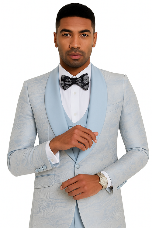 2026 Prom 2026 Special Blue Tuxedo Suit w/ Double-Breasted Vest by Tazzio