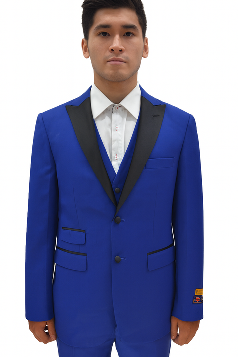 Mens Royal Blue Prom Tuxedo - Mens 2 Button Peak Lapel Vested Prom Tuxedo in Royal Blue