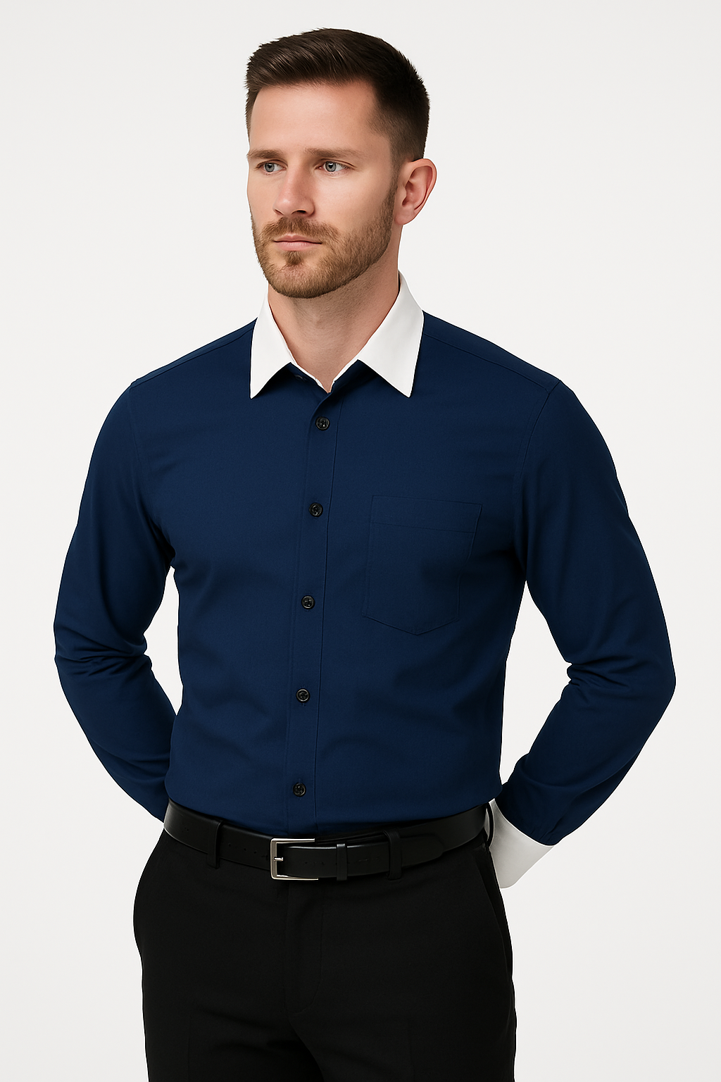 Classic Stylish Fashionable -White Collar Two Toned Contrast white collars Multi-color Men's Dress Shirt - Medium 15.5" Neck / 34-35" Sleeve