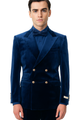 Velvet Suits - Double Breasted Suits - Slim Fit Suit Royal Blue