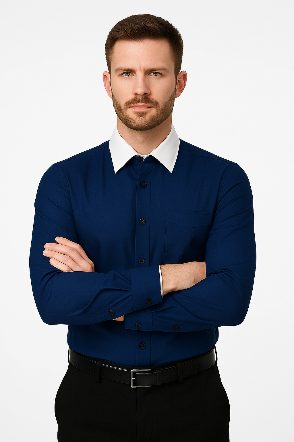 Classic Stylish Fashionable -White Collar Two Toned Contrast white collars Multi-color Men's Dress Shirt - Medium 15.5" Neck / 34-35" Sleeve