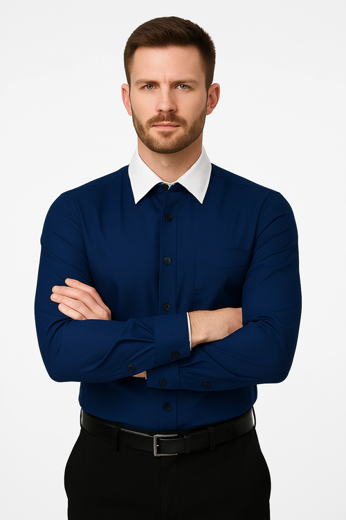 Classic Stylish Fashionable -White Collar Two Toned Contrast white collars Multi-color Men's Dress Shirt