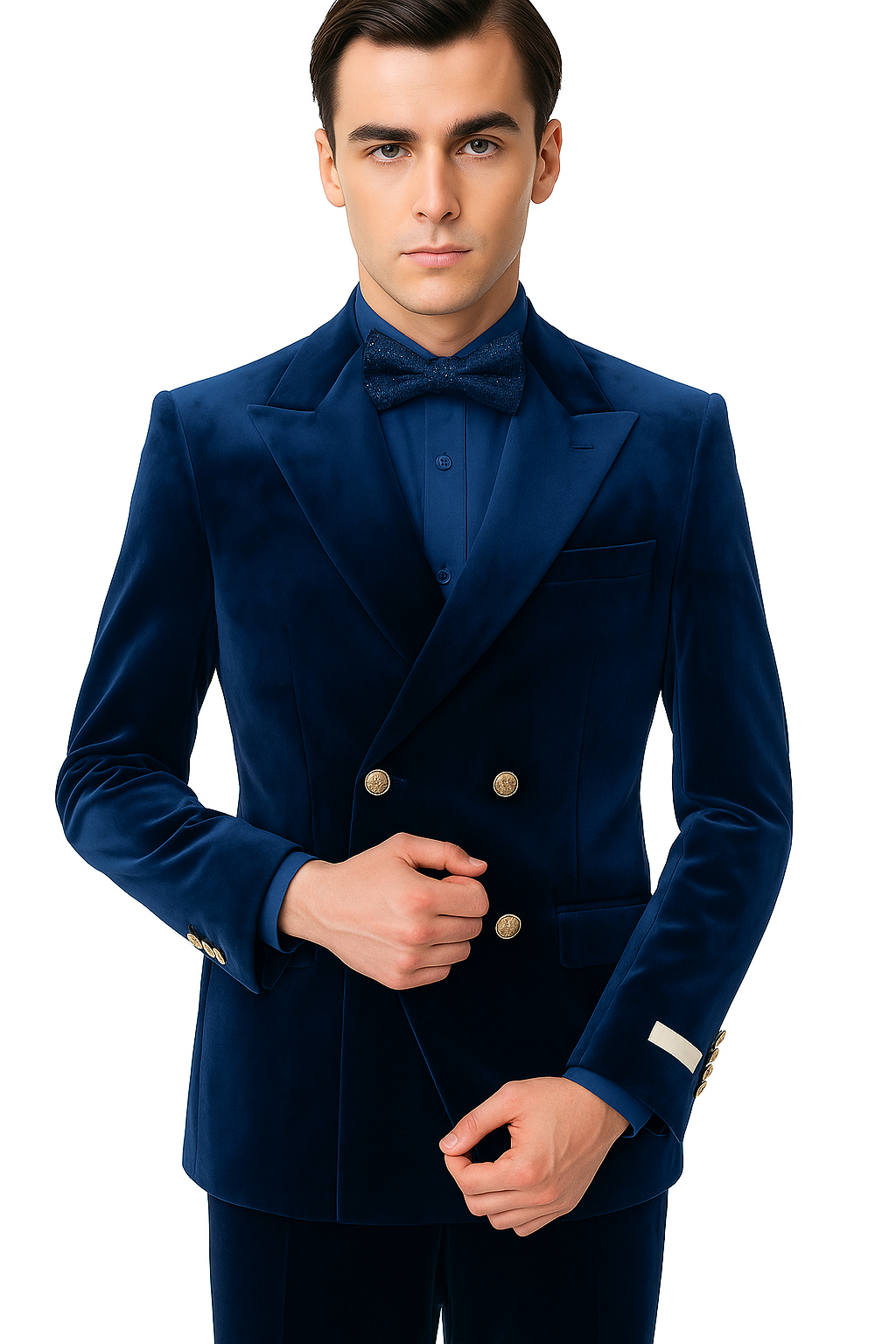 Velvet Suits - Double Breasted Suits - Slim Fit Suit Royal Blue - 38 Short Jacket+32 Waist Adjustable 28to34)(Height: 5 4 to5 7 )(Neck  15-16.5)S-M)