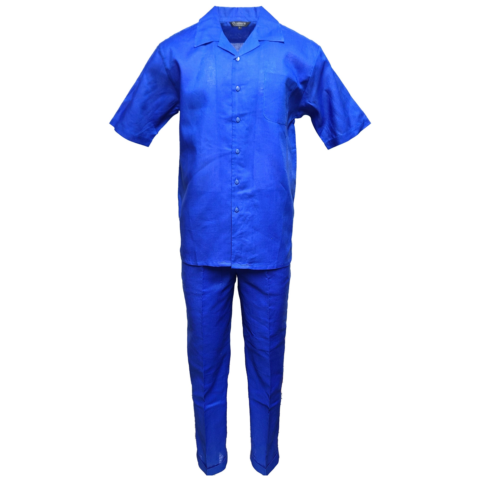 Mens Royal Blue Linen Shirt and Pants Casual Outfit Set - Small